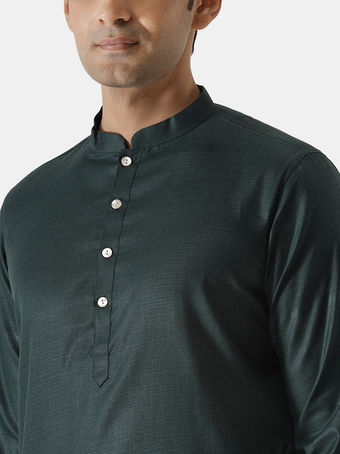 Dark Green Silk Blend Kurta Trouser Set