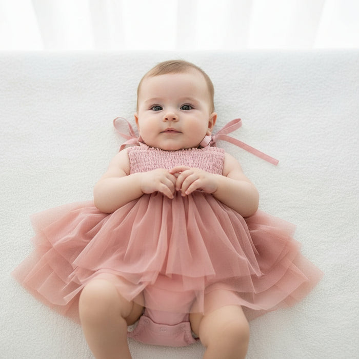 Dark Pink Tulle Solid Color Infant Ruffle Romper Dress Yo Baby India