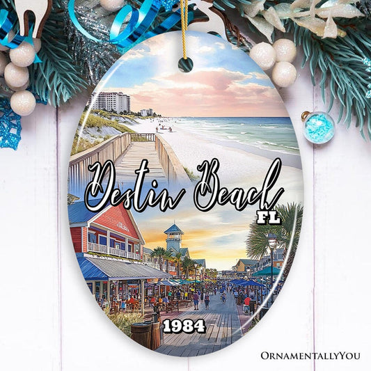 Destin Beach Florida Coastal Vacation Paradise Christmas Ornament, Emerald Coast Souvenir Ceramic Ornament OrnamentallyYou Oval
