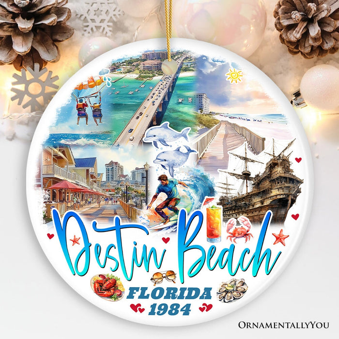 Destin Beach Florida Coastal Vacation Paradise Christmas Ornament, Emerald Coast Souvenir Ceramic Ornament OrnamentallyYou Circle
