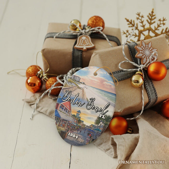Destin Beach Florida Coastal Vacation Paradise Christmas Ornament, Emerald Coast Souvenir Ceramic Ornament OrnamentallyYou