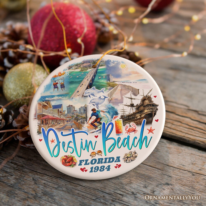 Destin Beach Florida Coastal Vacation Paradise Christmas Ornament, Emerald Coast Souvenir Ceramic Ornament OrnamentallyYou