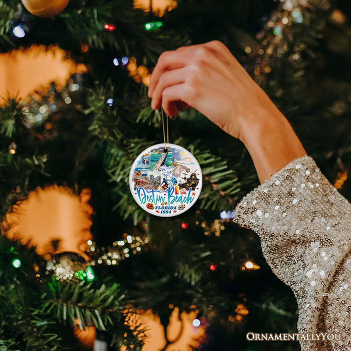 Destin Beach Florida Coastal Vacation Paradise Christmas Ornament, Emerald Coast Souvenir Ceramic Ornament OrnamentallyYou