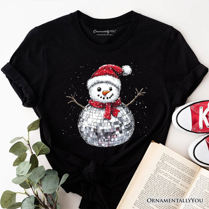 Disco Snowman Christmas T‑Shirt, Retro Holiday Tee for Dancers T-Shirts OrnamentallyYou Black XS