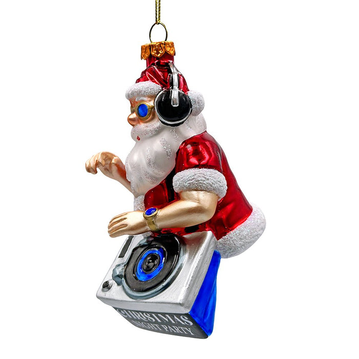 (Pre-Order) DJ Santa Spinning Christmas Party Glass Ornament, Headphones and Music Star Hipster Tree Decor Glass Ornament OrnamentallyYou