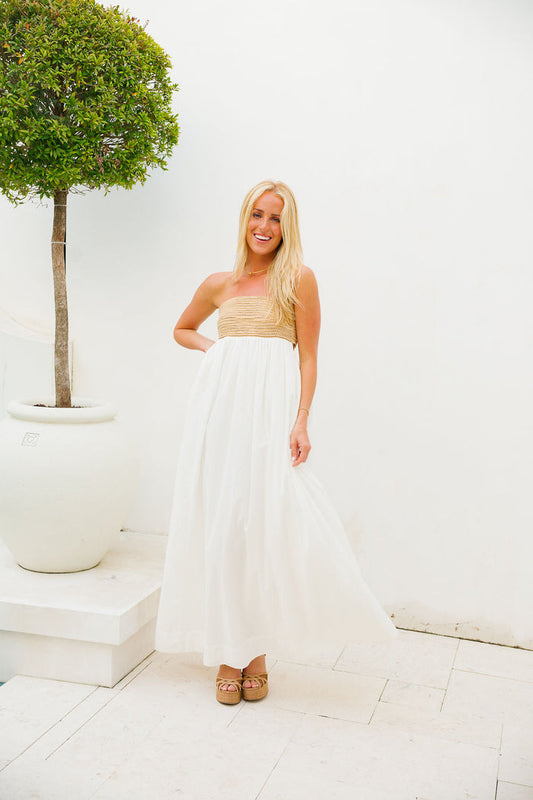 Dockside Maxi Dress - White Voile with Twisted Rope