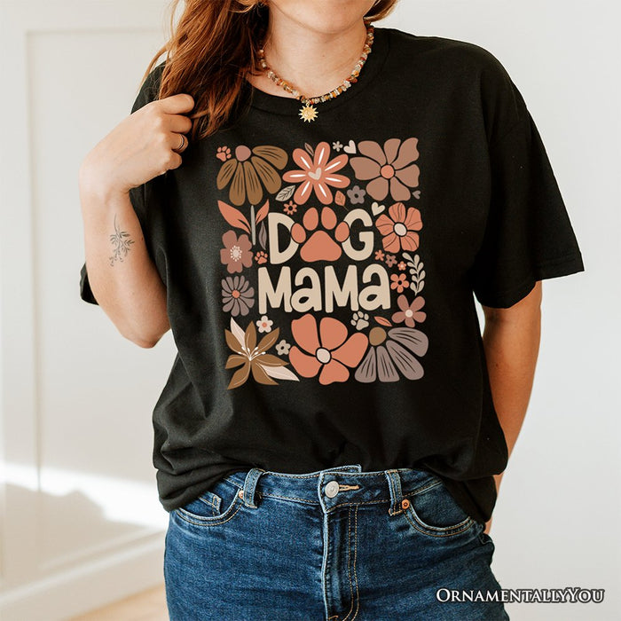 Dog Mama Boho Floral T-Shirt, White and Black Tee for Proud and Stylish Pet Lovers T-Shirts OrnamentallyYou