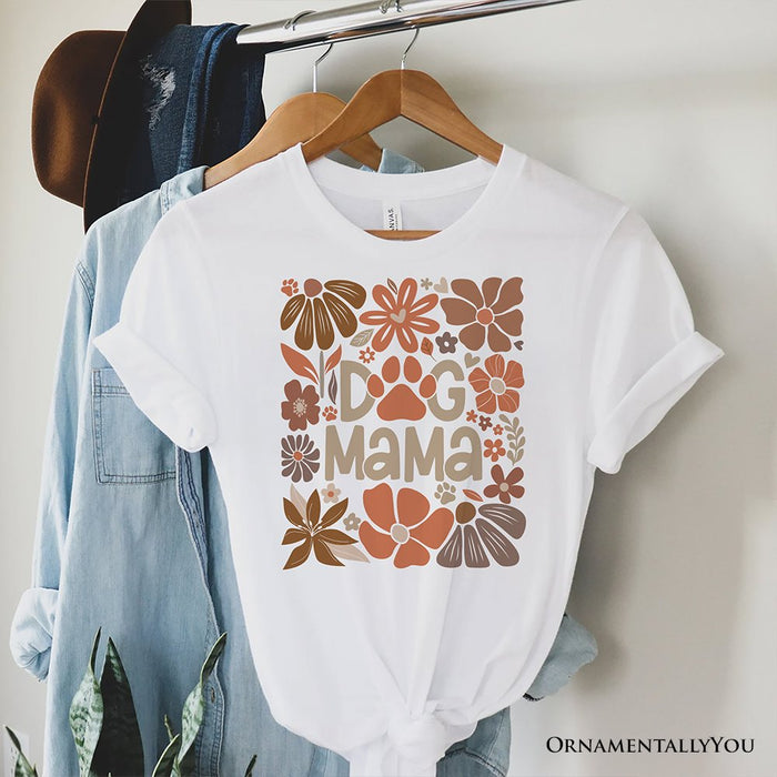 Dog Mama Boho Floral T-Shirt, White and Black Tee for Proud and Stylish Pet Lovers T-Shirts OrnamentallyYou White XS