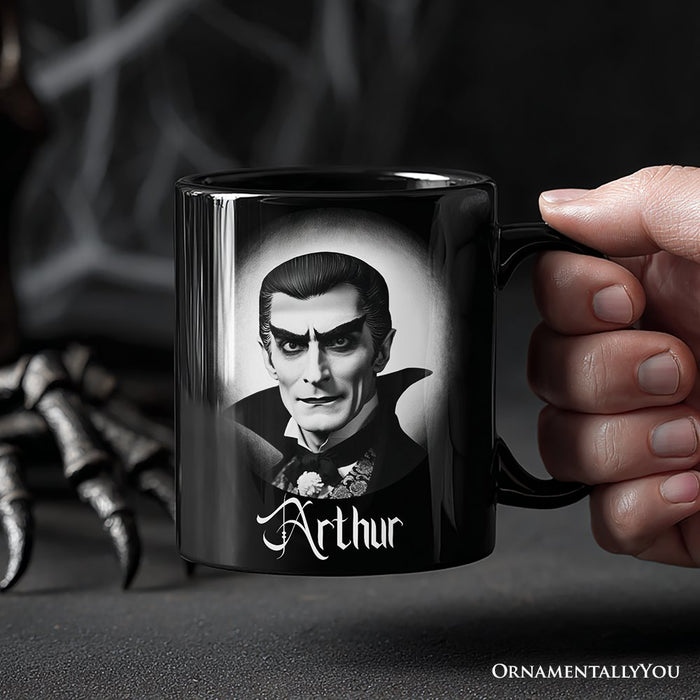 Dracula Spooky Portrait Personalized Mug Horror Villain Theme Halloween Gift with Custom Name Personalized Ceramic Mug OrnamentallyYou