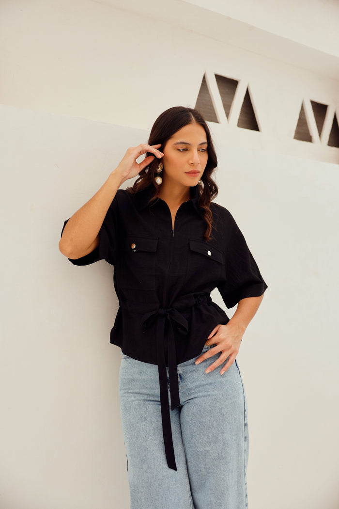 Drawstring Waist Lounge Shirt