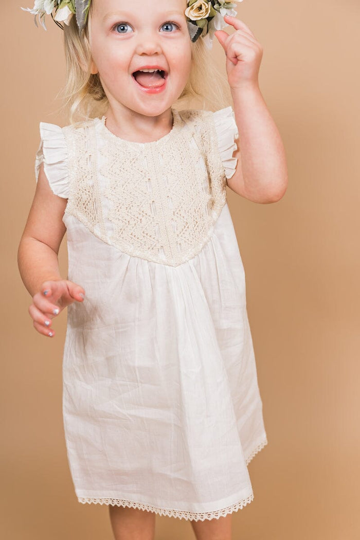 Ecru Flutter Sleeves Dress and Bloomers dress & diaper cover Yo Baby India