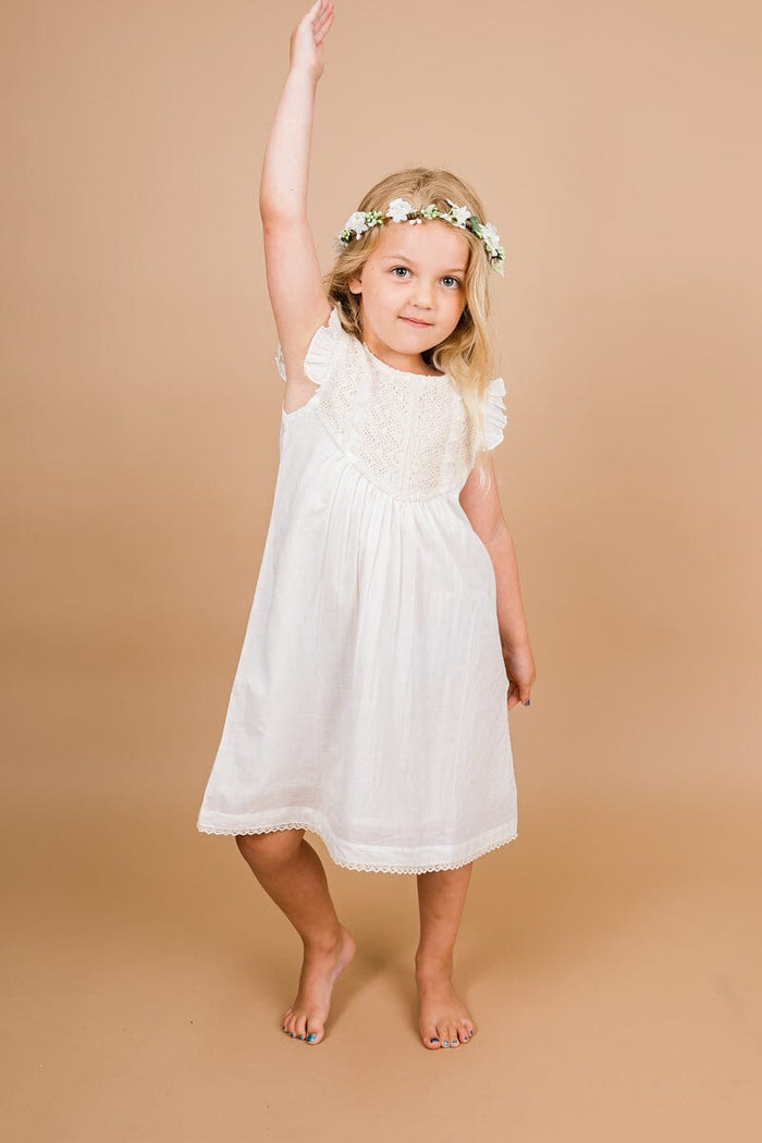 Ecru Flutter Sleeves Dress Yo Baby India