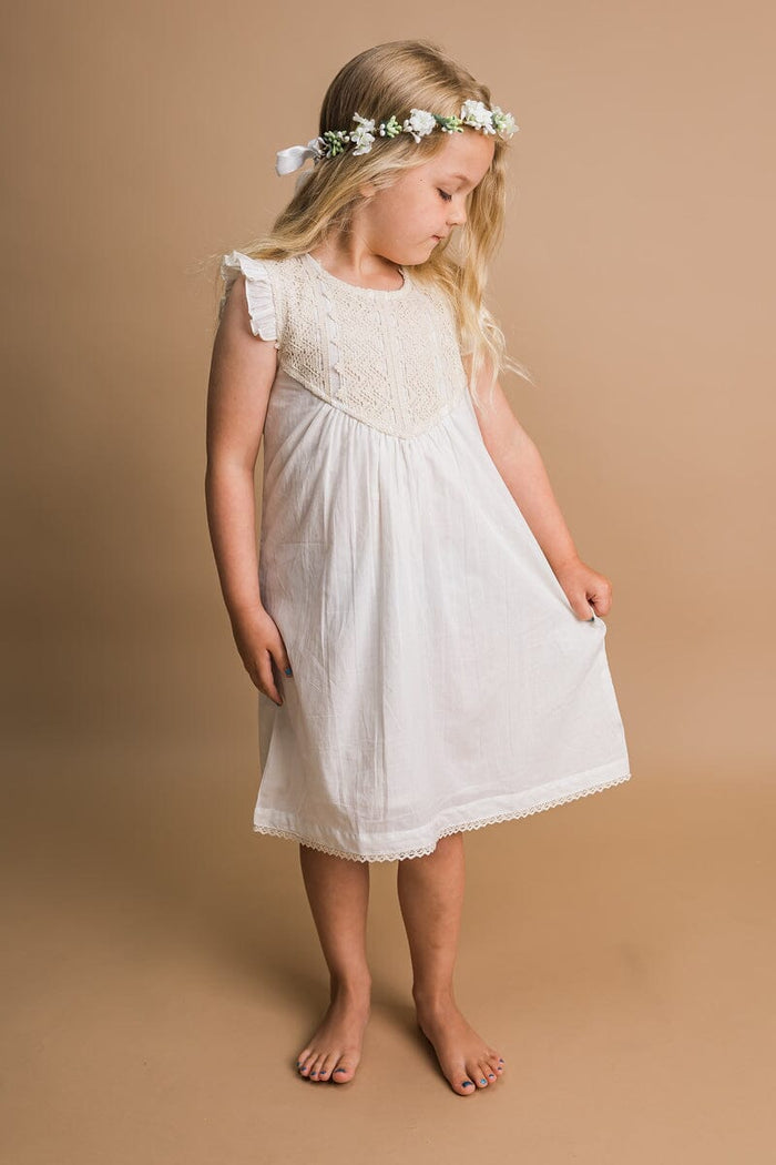 Ecru Flutter Sleeves Dress Yo Baby India