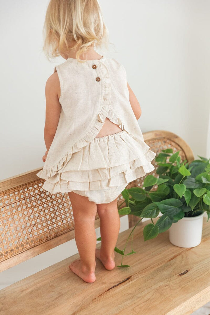 Ecru Top With Ruffle Detail & Diaper Cover Set Top and bloomer 2-pc. set Yo Baby Wholesale