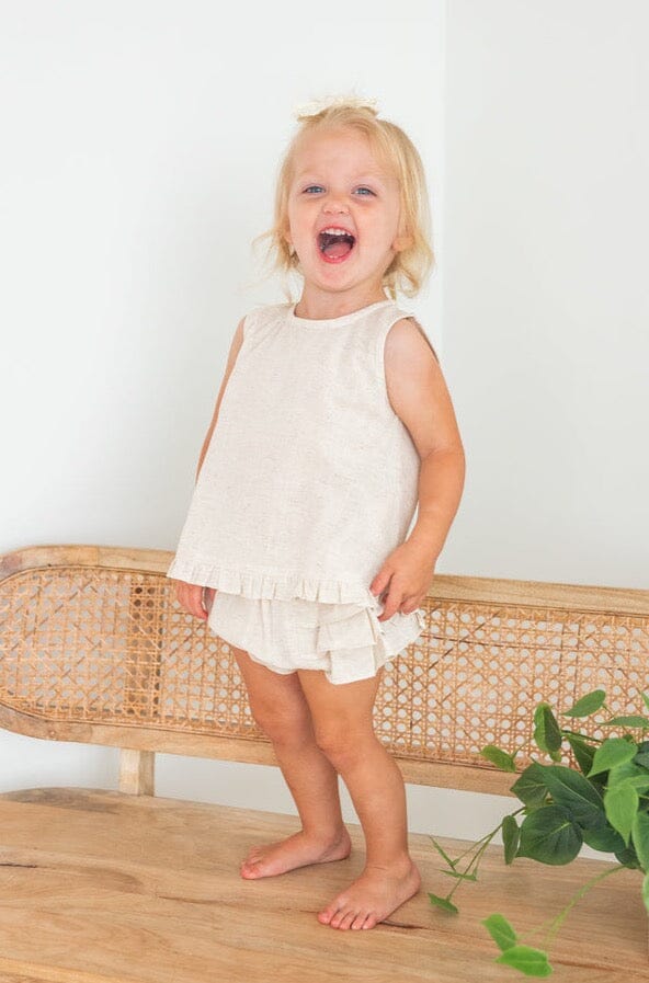Ecru Top With Ruffle Detail & Diaper Cover Set Top and bloomer 2-pc. set Yo Baby Wholesale