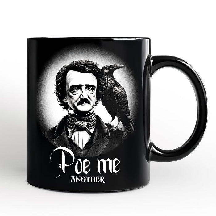 Edgar Allan Poe Spooky Portrait Personalized Mug Horror Villain Theme Halloween Gift with Custom Name Personalized Ceramic Mug OrnamentallyYou Black Non-Custom