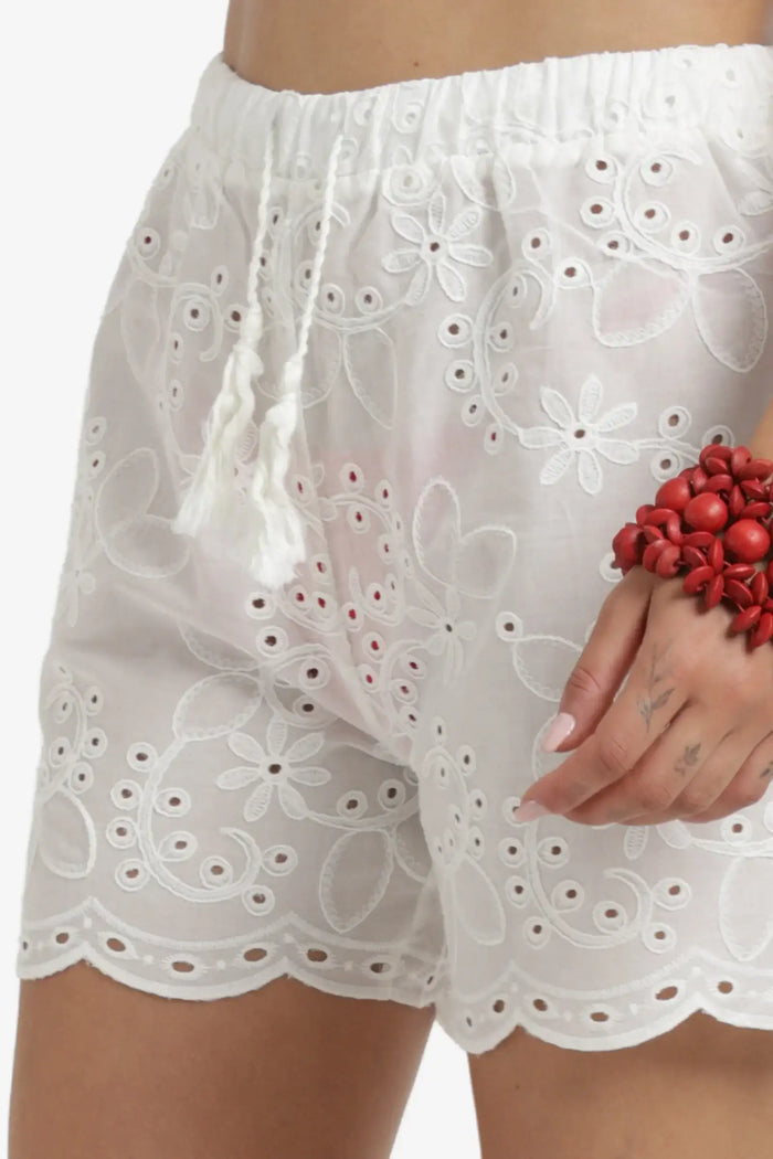 Embroidered Eyelet Pattern Shorts