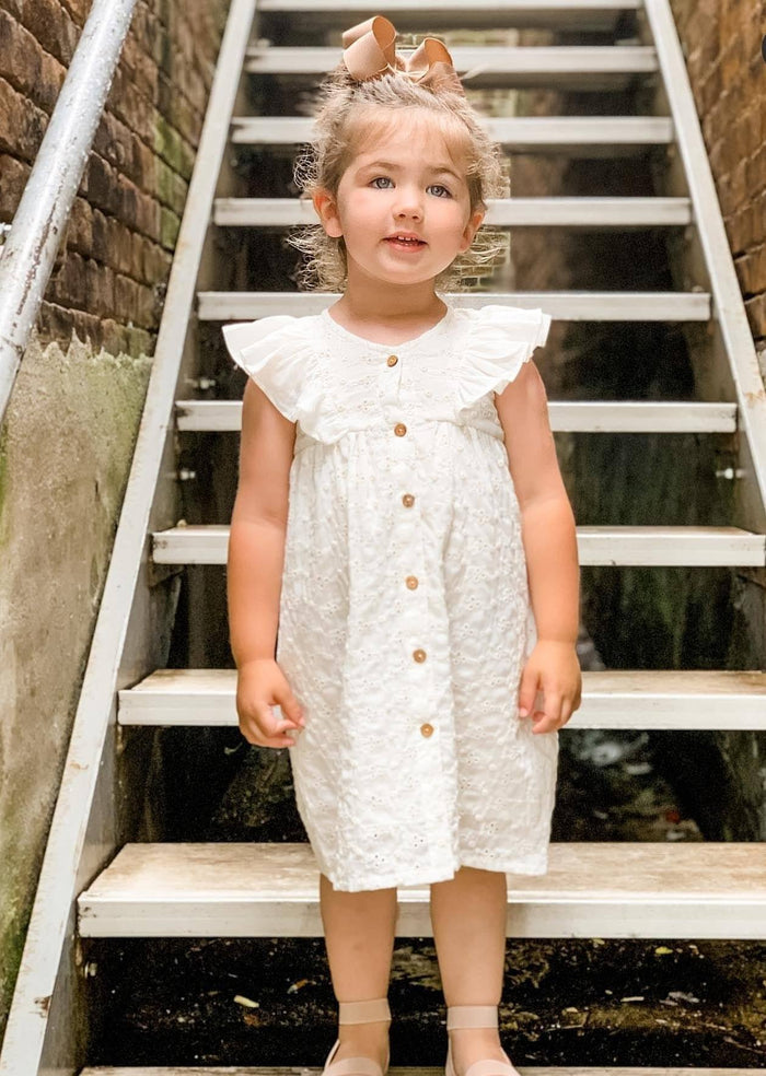 Embroidered Ivory Flutter Sleeve Dress Dress Yo Baby Wholesale