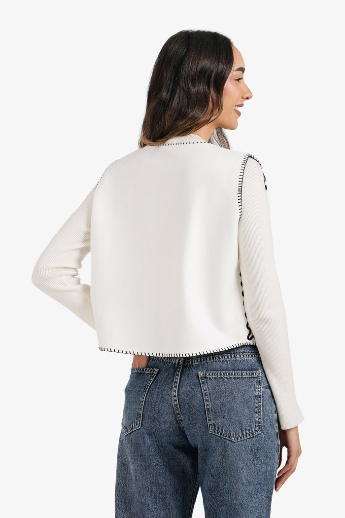 Embroidered Open Vest