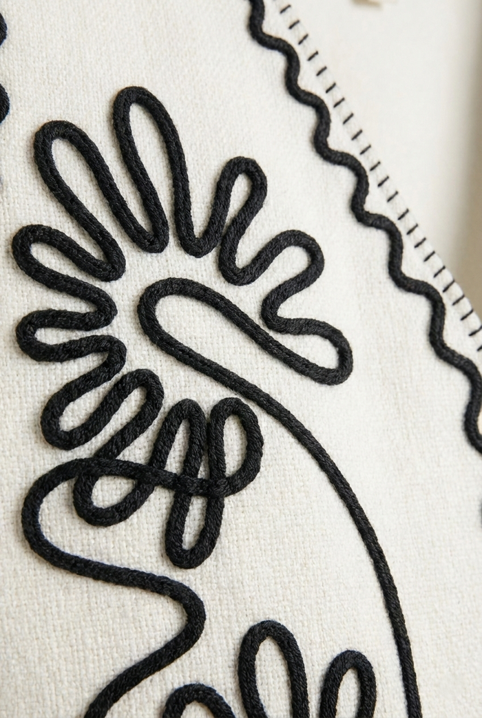 Embroidered Open Vest