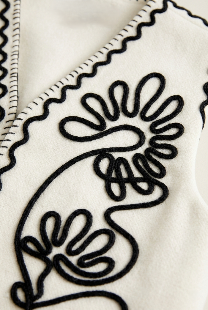 Embroidered Open Vest