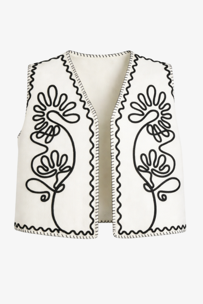Embroidered Open Vest