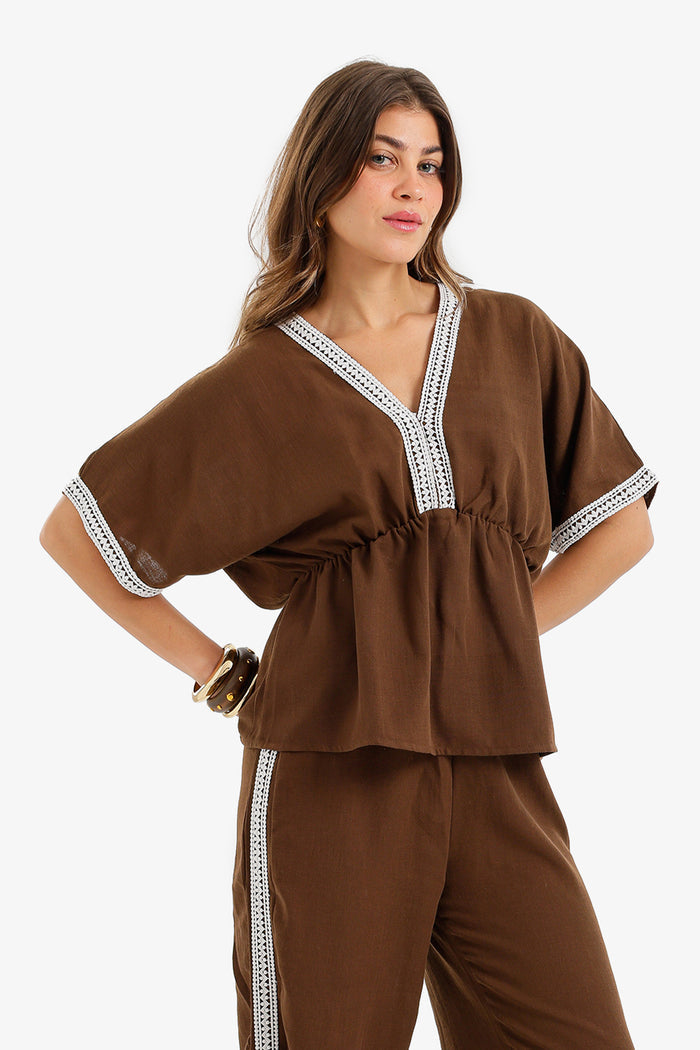 Embroidered-Trim Top