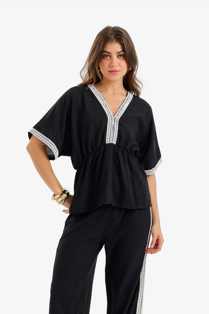 Embroidered-Trim Top