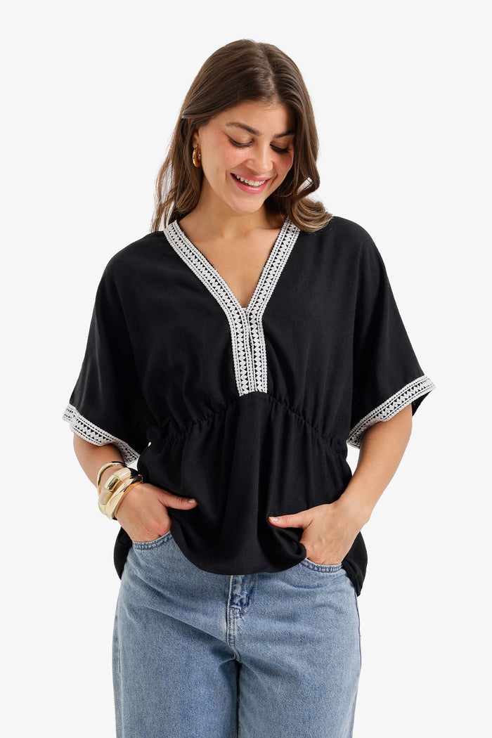 Embroidered-Trim Top