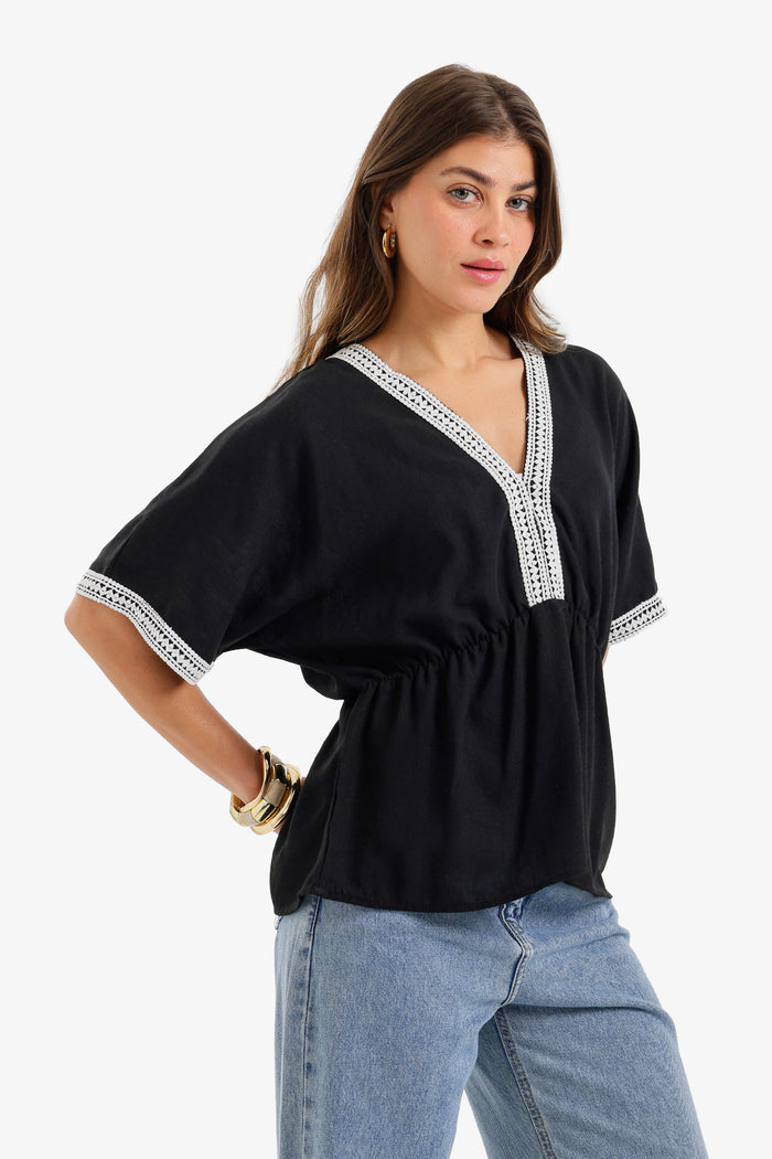 Embroidered-Trim Top
