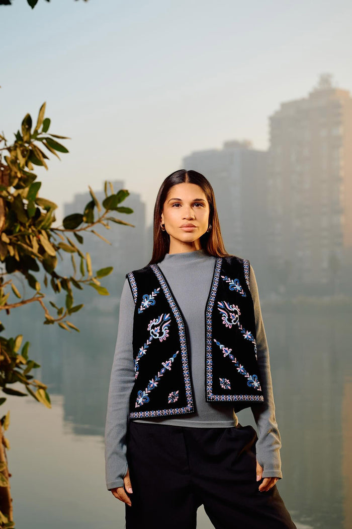 Embroidered Velvet Vest