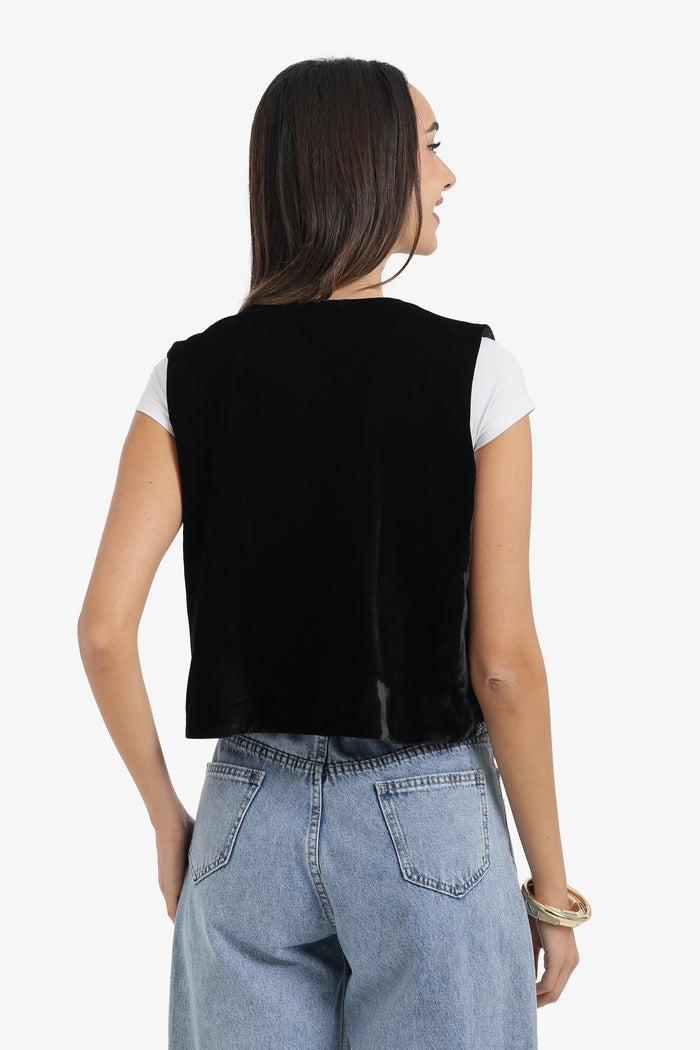 Embroidered Velvet Vest