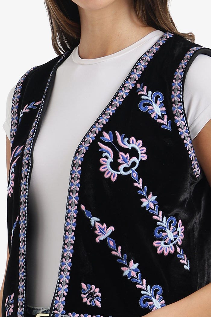 Embroidered Velvet Vest