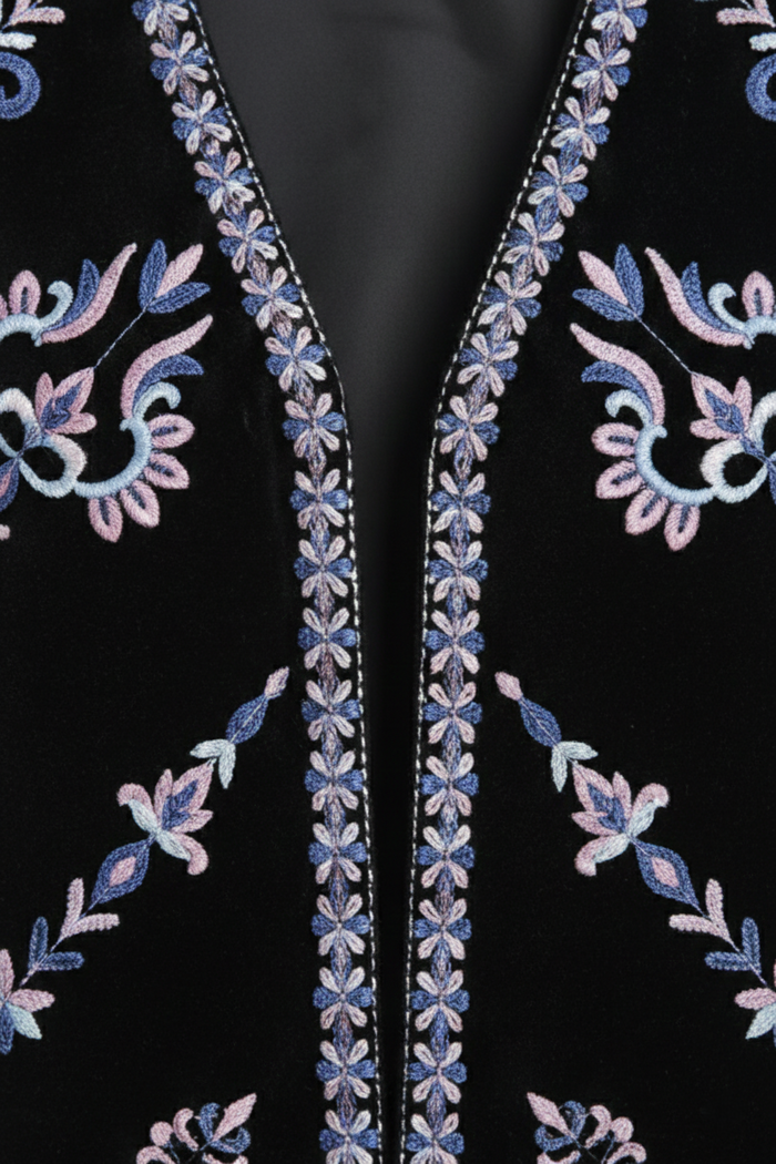 Embroidered Velvet Vest