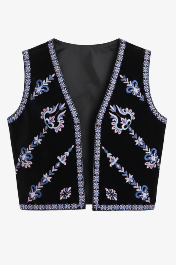 Embroidered Velvet Vest