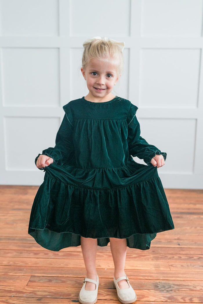Emerald Green Solid Tiered Long Sleeve Dress Dress Yo Baby Wholesale