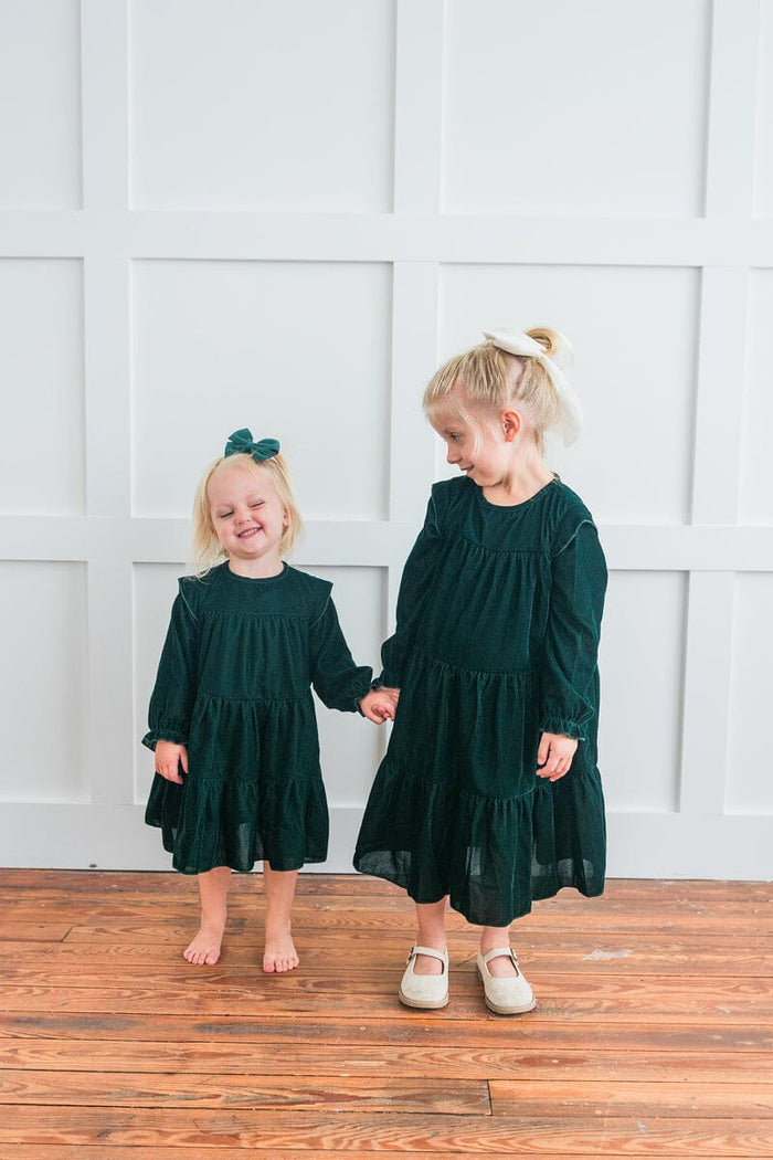 Emerald Green Solid Tiered Long Sleeve Dress Dress Yo Baby Wholesale