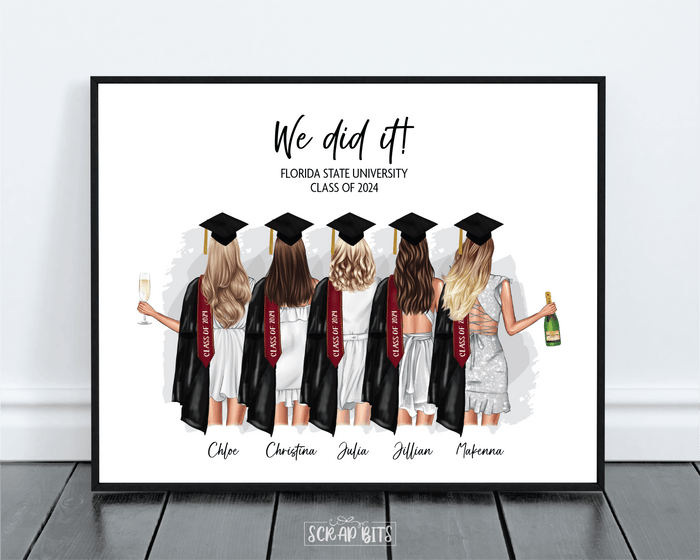 Girl Best Friends Graduation Print, Custom Friends Graduation Gift . Personalized Digital Portrait Print - Scrap Bits