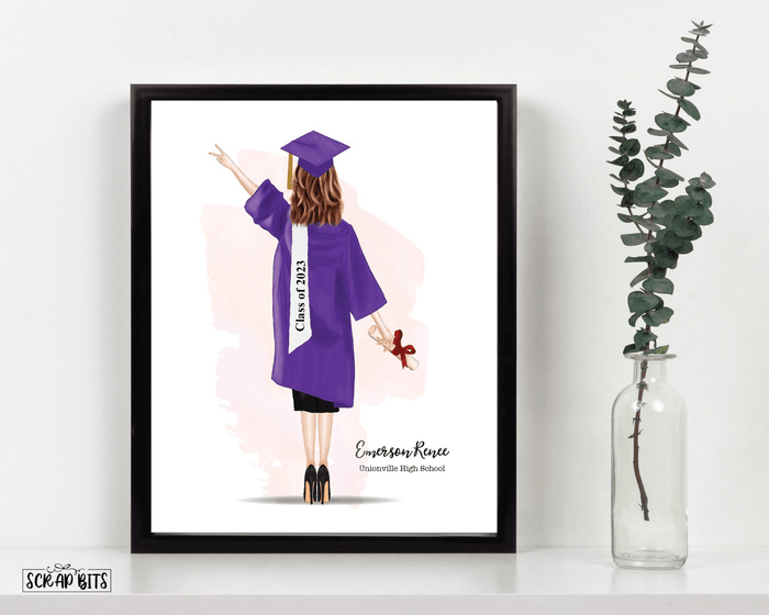 Female Graduation Print, Personalized Graduation Gift, Full Gown . Digital Portrait Print - Scrap Bits