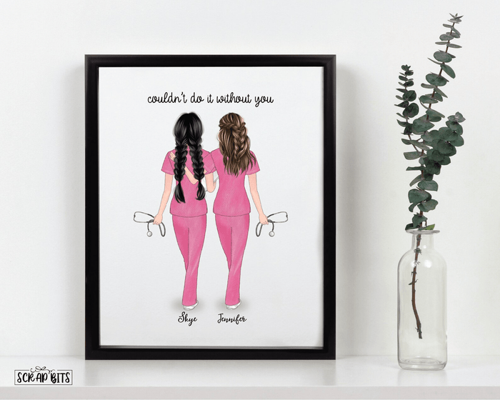 Female Nurse Group Print, Custom Nursing Friends Gift . Personalized Digital Portrait Print - Scrap Bits