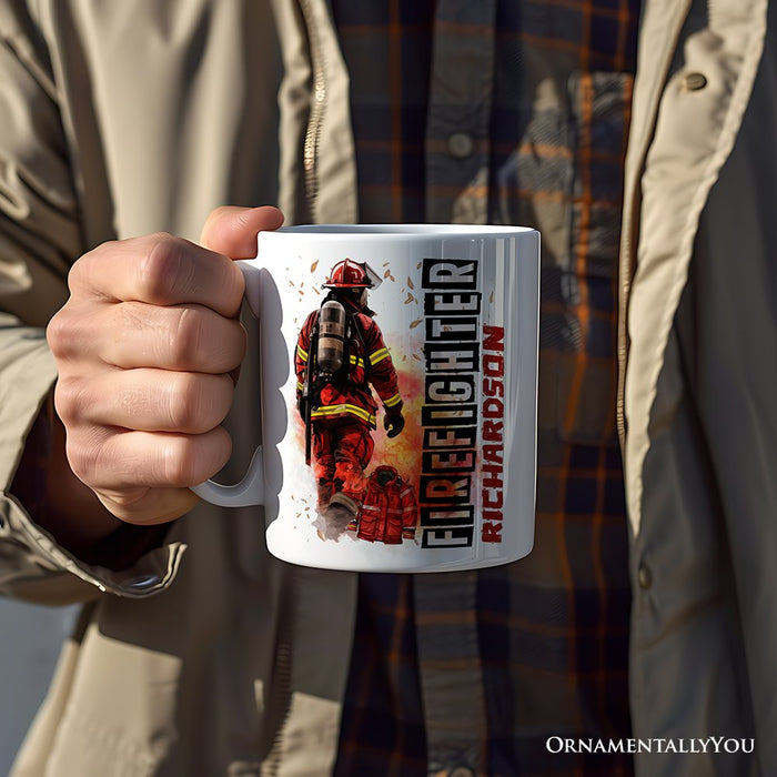 Firefighter Personalized Mug, Appreciation Fire Department Custom Gift with Name Personalized Ceramic Mug OrnamentallyYou