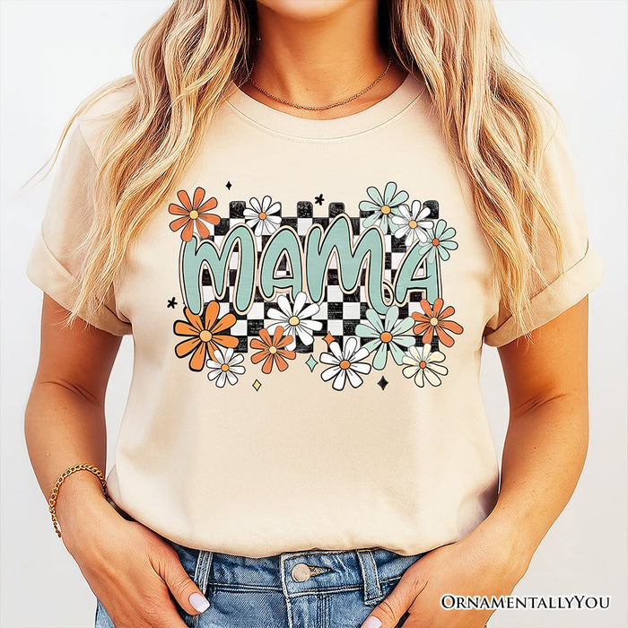 Floral Mama Checkered T-Shirt, White, Natural and Black Retro Tee for Stylish Mothers T-Shirts OrnamentallyYou