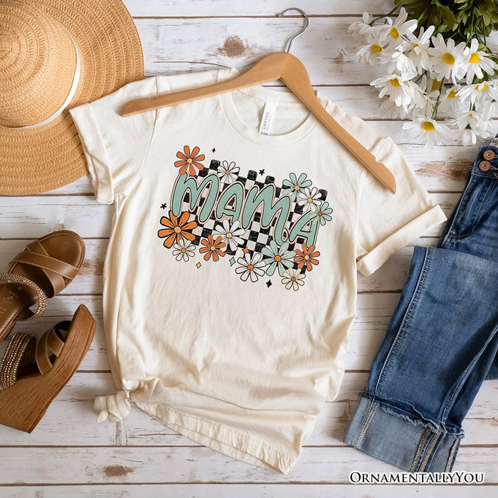 Floral Mama Checkered T-Shirt, White, Natural and Black Retro Tee for Stylish Mothers T-Shirts OrnamentallyYou Natural XS