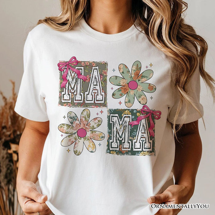 Floral Mama Coquette T-Shirt, White and Natural Boho Tee for Sweet and Stylish Moms T-Shirts OrnamentallyYou