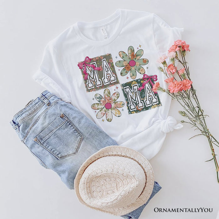Floral Mama Coquette T-Shirt, White and Natural Boho Tee for Sweet and Stylish Moms T-Shirts OrnamentallyYou White XS