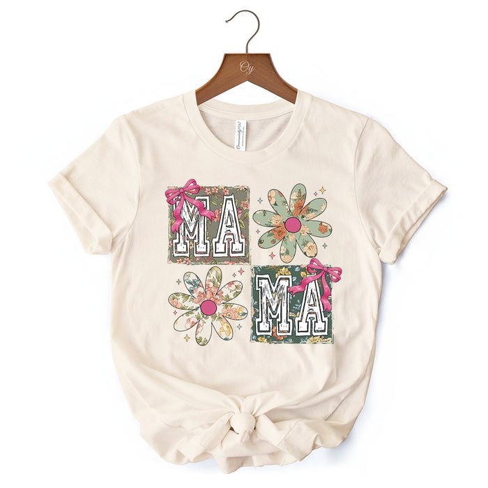 Floral Mama Coquette T-Shirt, White and Natural Boho Tee for Sweet and Stylish Moms T-Shirts OrnamentallyYou