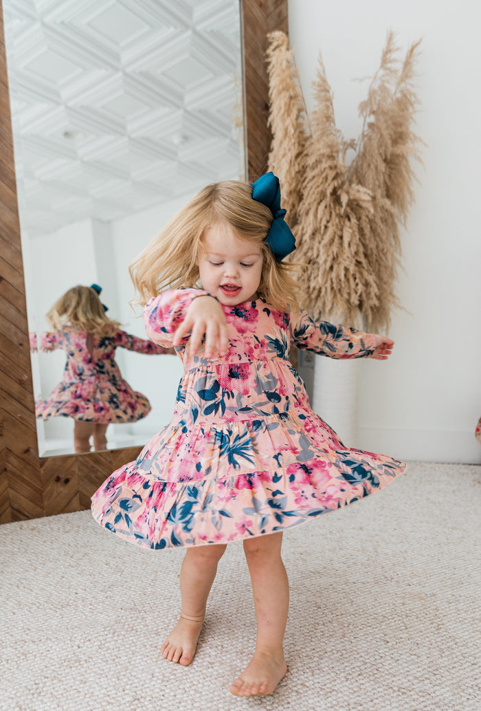Floral Printed Long Sleeve Dress & Diaper Cover Set dress & diaper cover Yo Baby India