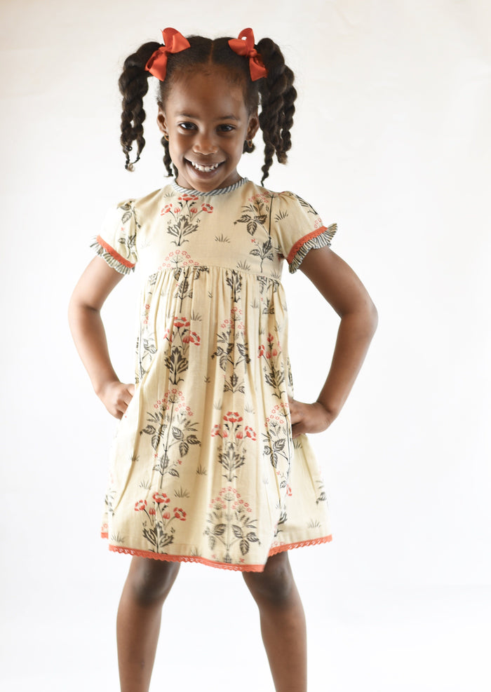 Floral Shift Dress With Contrasting Orange Lace Detail Dress Yo Baby Wholesale