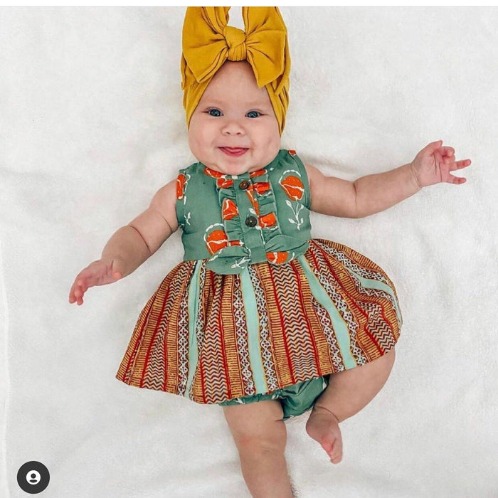 Floral & Stripes Bow-Tie Dress & Diaper Cover Dress Yo Baby Wholesale