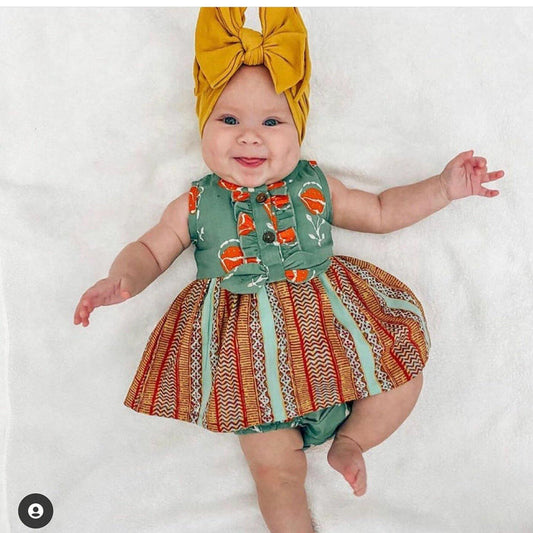 Floral & Stripes Bow-Tie Dress & Diaper Cover Dress Yo Baby Wholesale